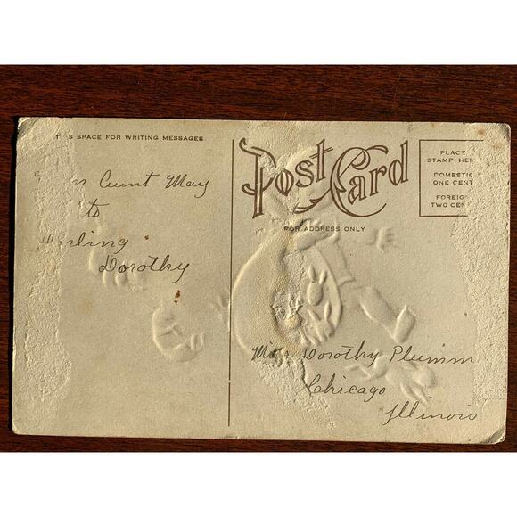 Antique 1910s Ephemera Easter Card Baby With Bunnies Embossed Used But Unposted - Picture 3 of 3